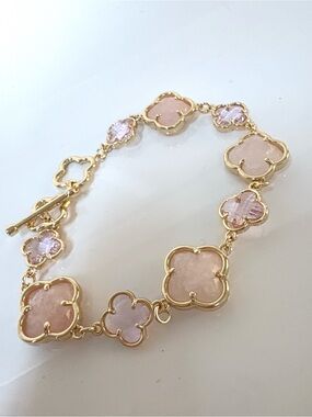 Pink Quartz & Crystal Clover Quatrefoil Toggle Bracelet